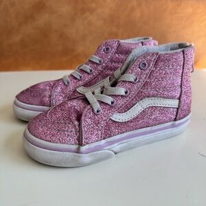 Glittery Pink Kids Vans High-Top Sneakers
